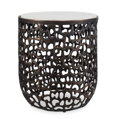 Sabena White Marble Outdoor Side Table - Ornate Home