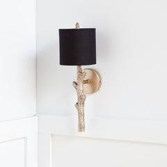 Sabinal Gold/Black Resin Tree Branch Fabric Shade Wall Sconce - Ornate Home