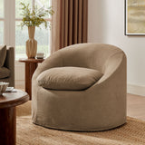 Sadie Almond Slipcovered Linen-Blend Round Accent Chair - Ornate Home