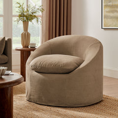 Sadie Almond Slipcovered Linen-Blend Round Accent Chair - Ornate Home
