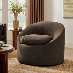Sadie Cocoa Slipcovered Linen-Blend Round Accent Chair - Ornate Home