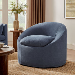 Sadie Denim Slipcovered Linen-Blend Round Accent Chair - Ornate Home