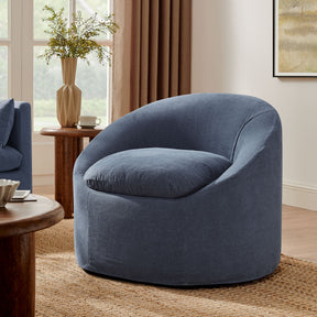 Sadie Denim Slipcovered Linen-Blend Round Accent Chair - Ornate Home
