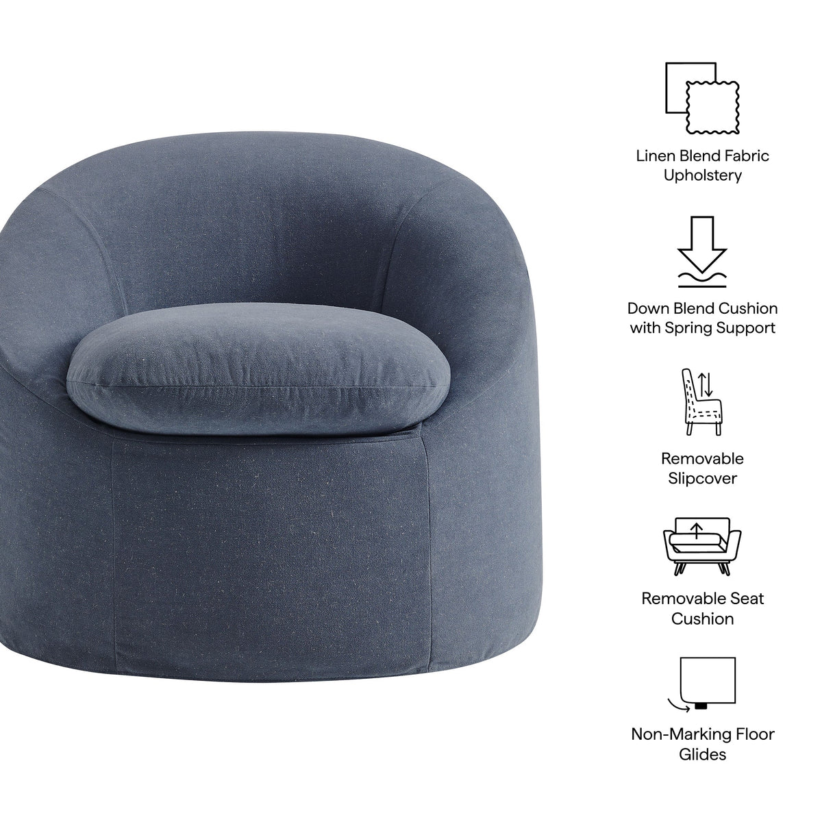 Sadie Denim Slipcovered Linen-Blend Round Accent Chair - Ornate Home