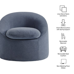Sadie Denim Slipcovered Linen-Blend Round Accent Chair - Ornate Home