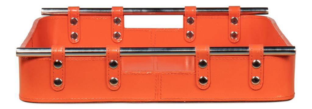 Safari Orange Leather Tray - Ornate Home