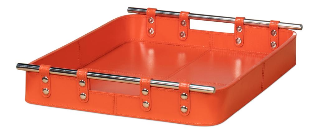 Safari Orange Leather Tray - Ornate Home