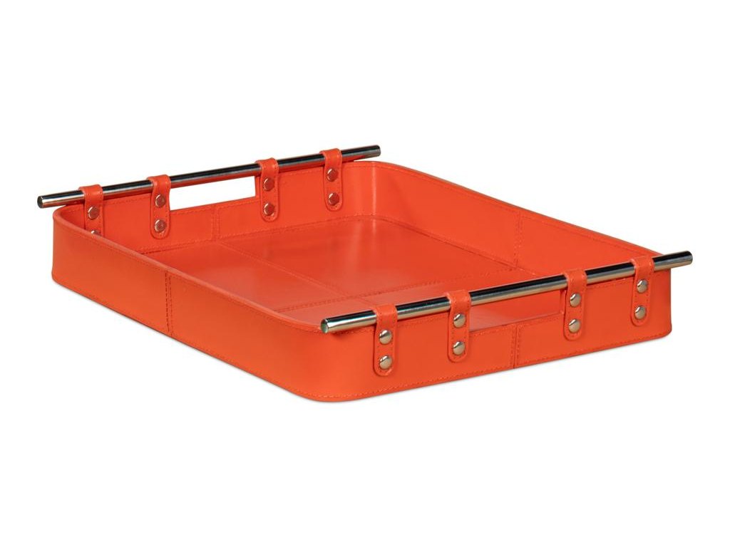 Safari Orange Leather Tray - Ornate Home
