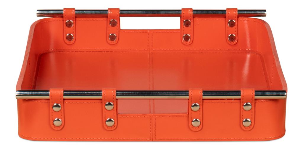 Safari Orange Leather Tray - Ornate Home