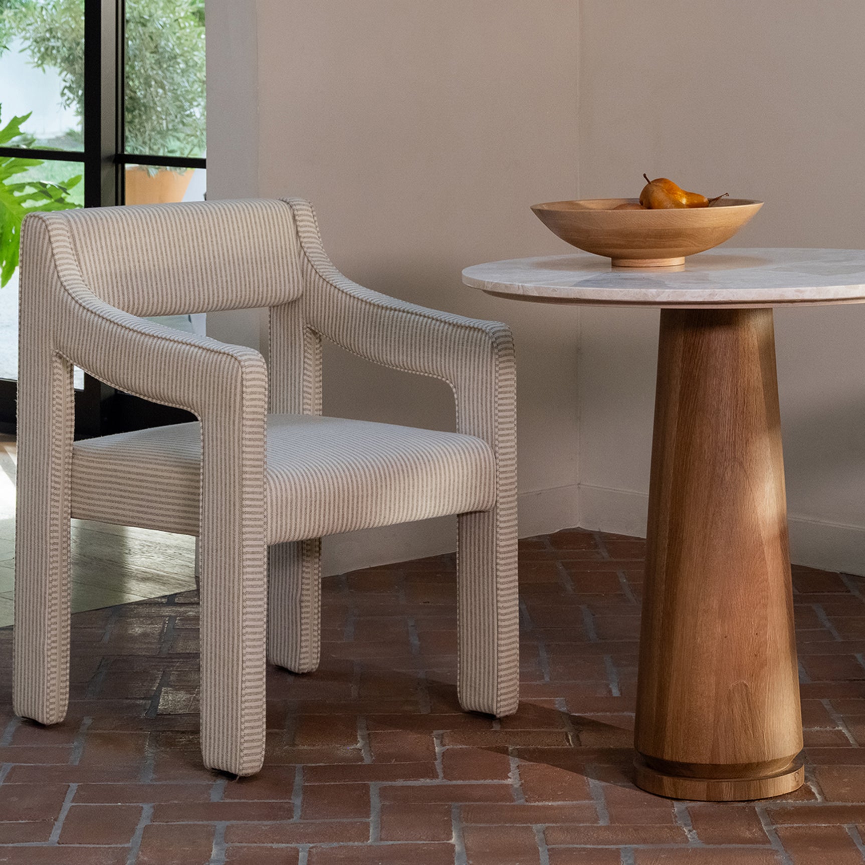 Sage Cosmos Beige Marble/Dark Brown Cafe Table - Ornate Home