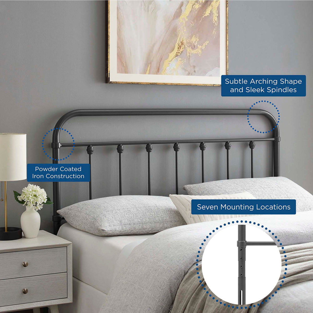 Sage Gray Metal Twin Headboard - Ornate Home
