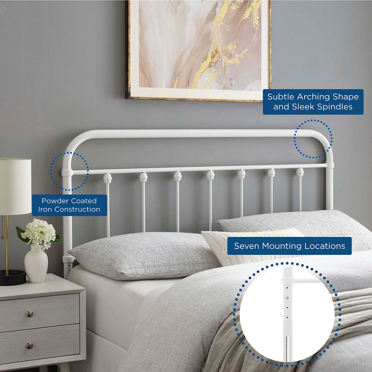 Sage White Metal Twin Headboard - Ornate Home