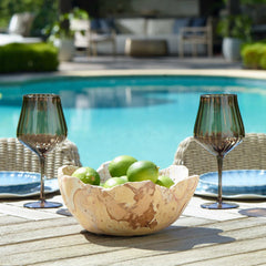 Sahara Brown/White Bloom Indoor-Outdoor Stone Bowl - Ornate Home