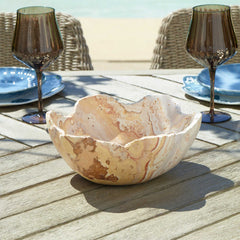 Sahara Brown/White Bloom Indoor-Outdoor Stone Bowl - Ornate Home