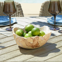 Sahara Brown/White Bloom Indoor-Outdoor Stone Bowl - Ornate Home