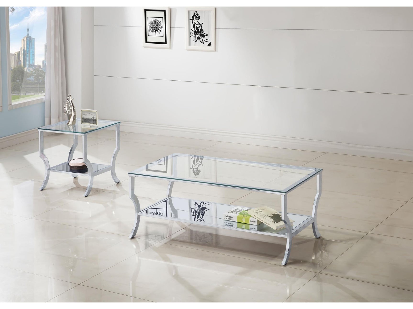 Saide Chrome 2-piece Glass Top Coffee and End Table Set - Ornate Home