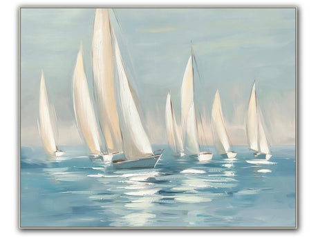 Sail Away Hand-painted Canvas in Frame Wall Art - Ornate Home