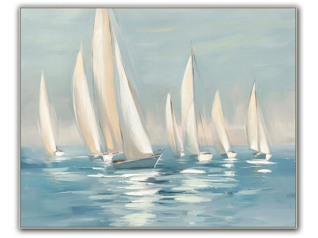 Sail Away Hand-painted Canvas in Frame Wall Art - Ornate Home