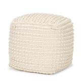 Sakaye Beige/Cream Stitched Patterned Pouf - Ornate Home