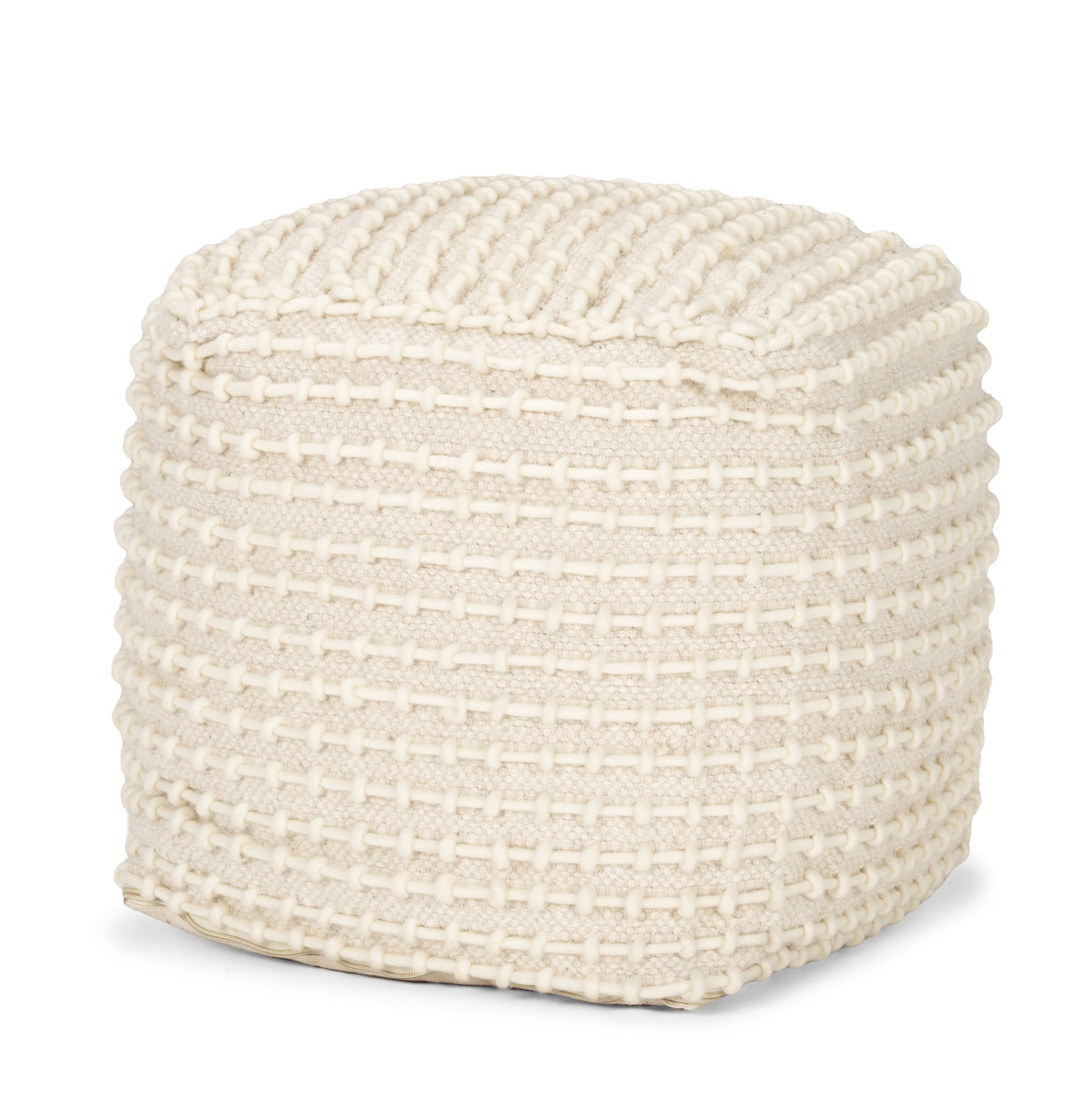 Sakaye Beige/Cream Stitched Patterned Pouf - Ornate Home
