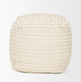 Sakaye Beige/Cream Stitched Patterned Pouf - Ornate Home