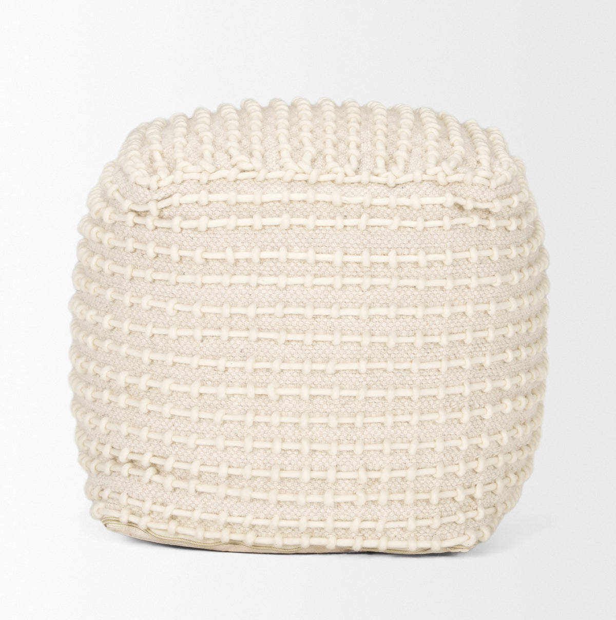 Sakaye Beige/Cream Stitched Patterned Pouf - Ornate Home