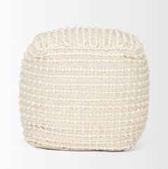 Sakaye Beige/Cream Stitched Patterned Pouf - Ornate Home
