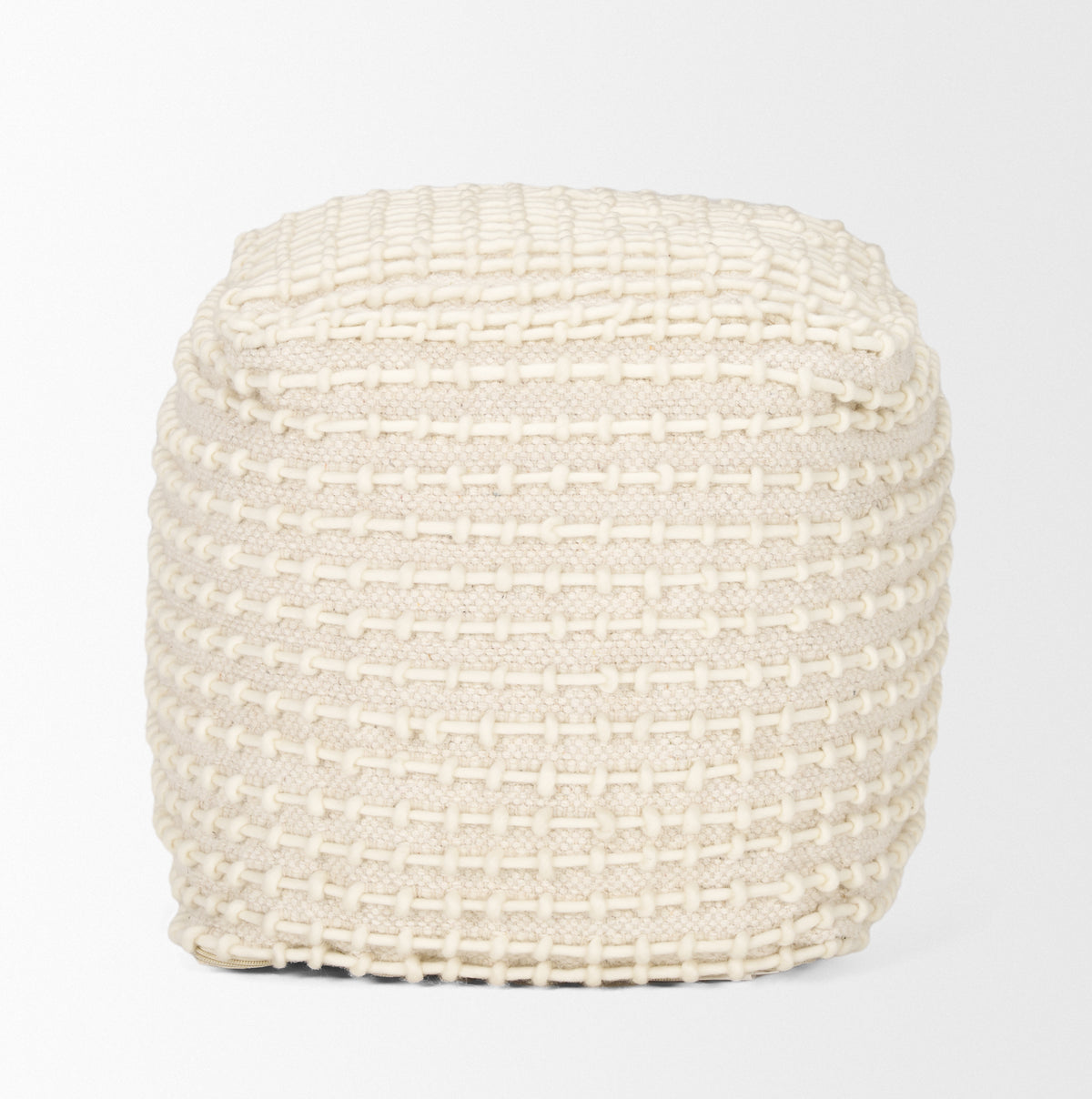 Sakaye Beige/Cream Stitched Patterned Pouf - Ornate Home