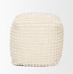 Sakaye Beige/Cream Stitched Patterned Pouf - Ornate Home