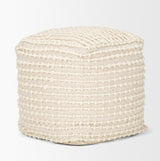 Sakaye Beige/Cream Stitched Patterned Pouf - Ornate Home