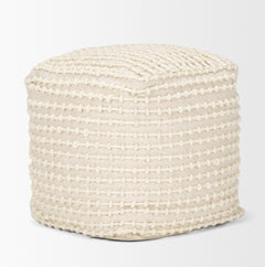 Sakaye Beige/Cream Stitched Patterned Pouf - Ornate Home