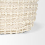 Sakaye Beige/Cream Stitched Patterned Pouf - Ornate Home