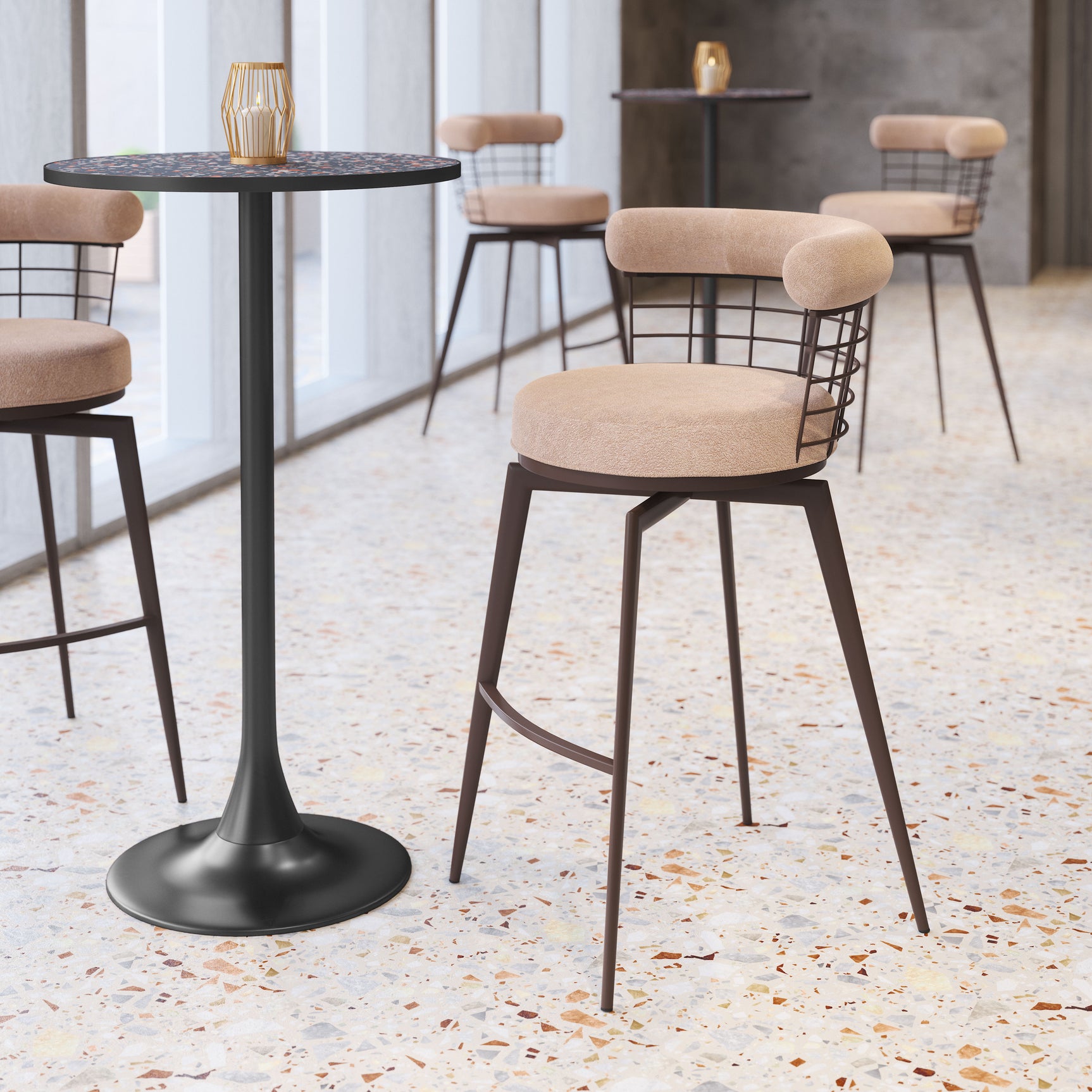 Saku Beige & Brown Swivel Barstool