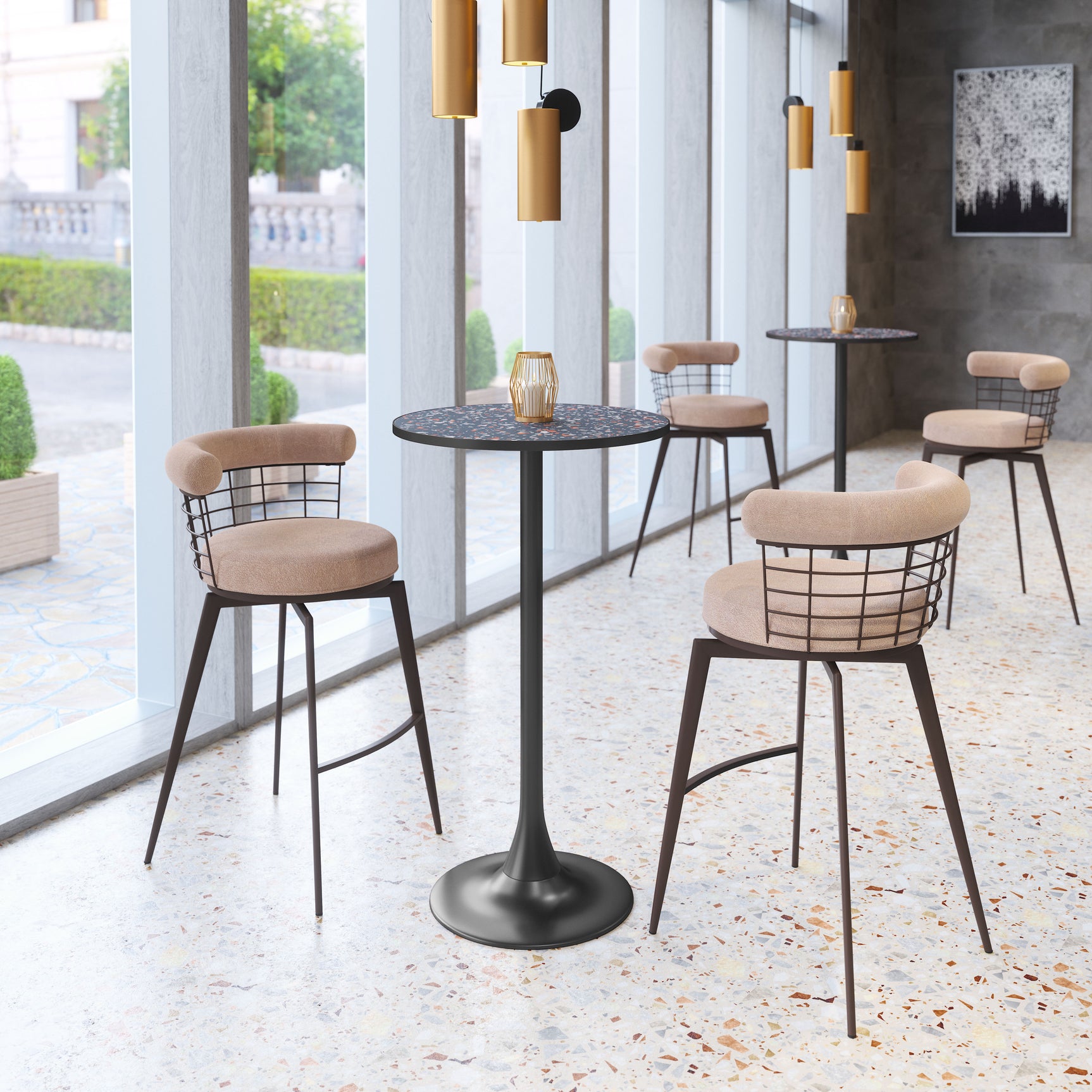 Saku Beige & Brown Swivel Barstool