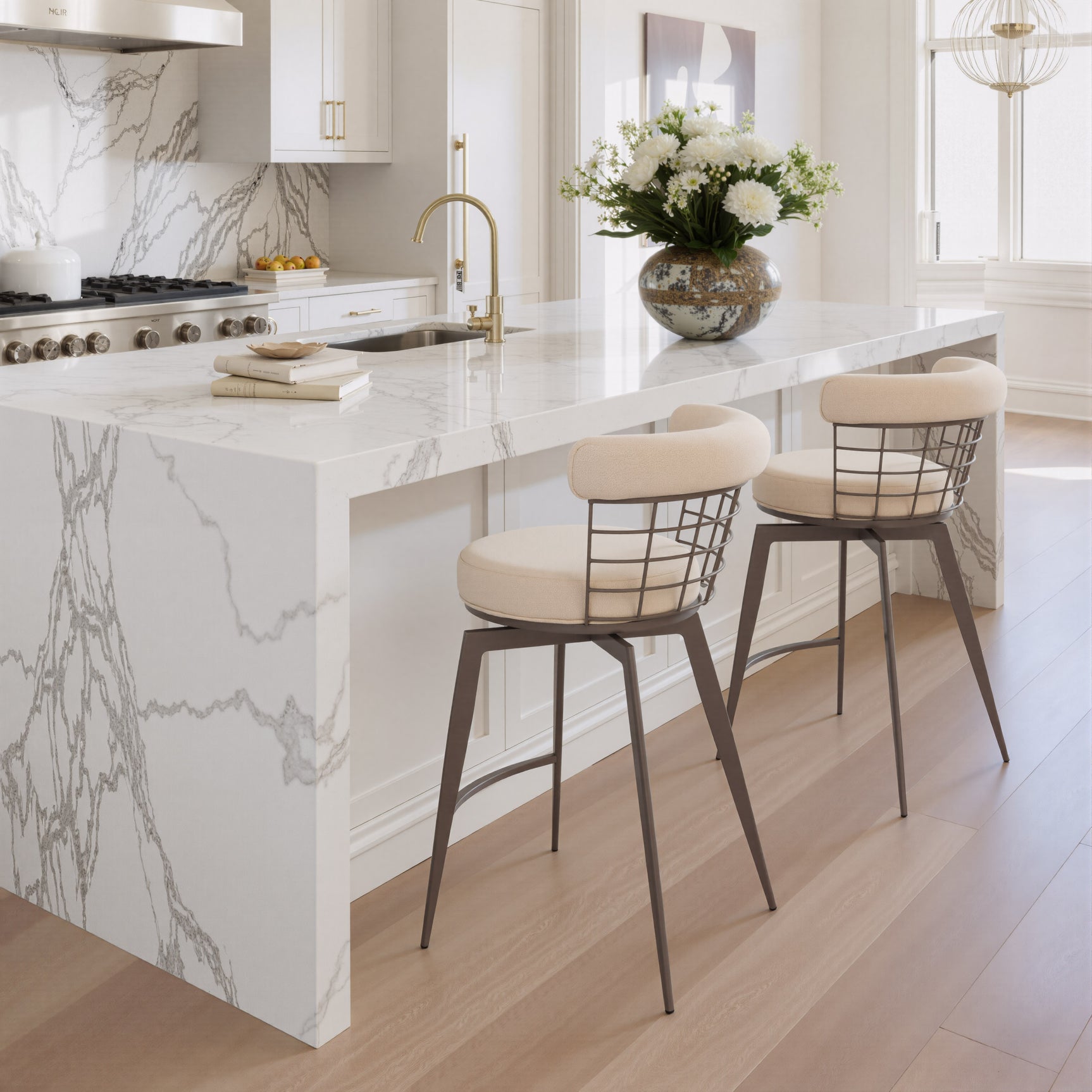 Saku Beige & Brown Swivel Counter Stool