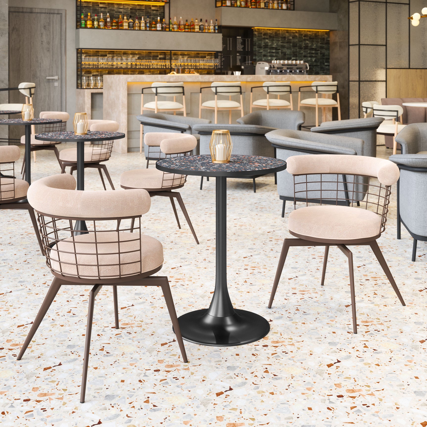 Saku Beige & Brown Swivel Dining Chair
