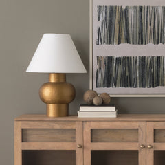 Salaah Antiqued Gold/Cream Brushed Metal Table Lamp - Ornate Home