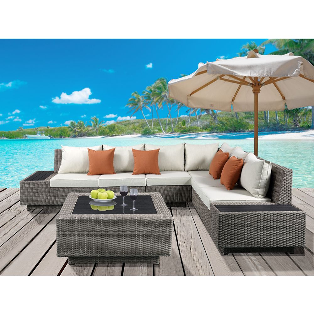 Salena Beige/Gray Patio Sectional w/ Cocktail Table - Ornate Home