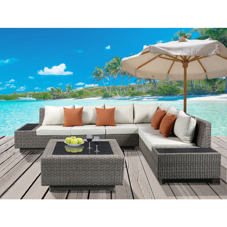Salena Beige/Gray Patio Sectional w/ Cocktail Table - Ornate Home