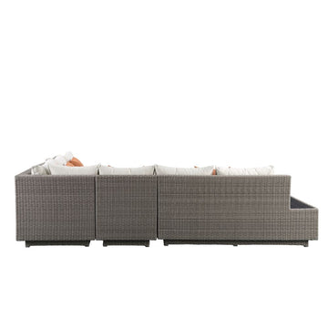 Salena Beige/Gray Patio Sectional w/ Cocktail Table - Ornate Home