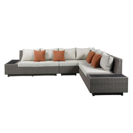 Salena Beige/Gray Patio Sectional w/ Cocktail Table - Ornate Home
