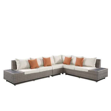 Salena Beige/Gray Patio Sectional w/ Cocktail Table - Ornate Home