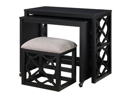 Salina Black 3-Piece Pack Desks w/ Stool Set - Ornate Home