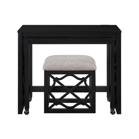Salina Black 3-Piece Pack Desks w/ Stool Set - Ornate Home