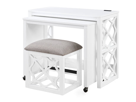 Salina White 3-Piece Pack Desks w/ Stool Set - Ornate Home