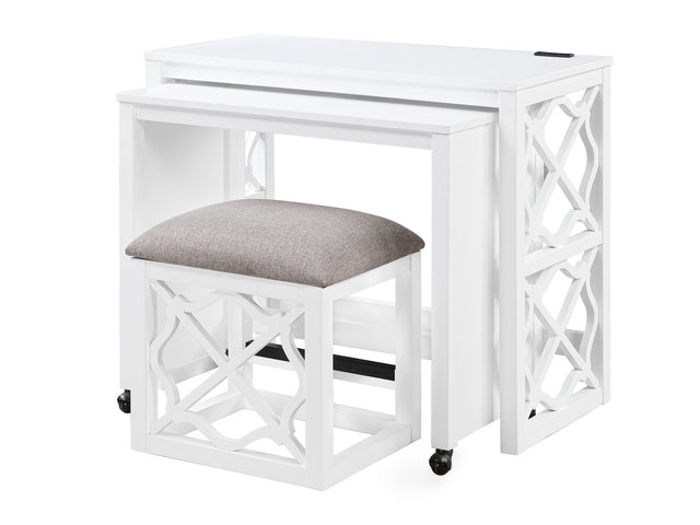 Salina White 3-Piece Pack Desks w/ Stool Set - Ornate Home