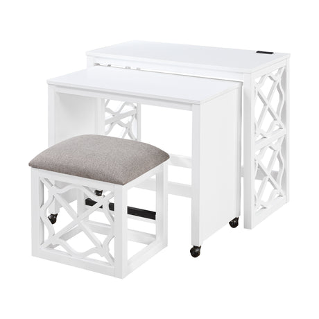 Salina White 3-Piece Pack Desks w/ Stool Set - Ornate Home