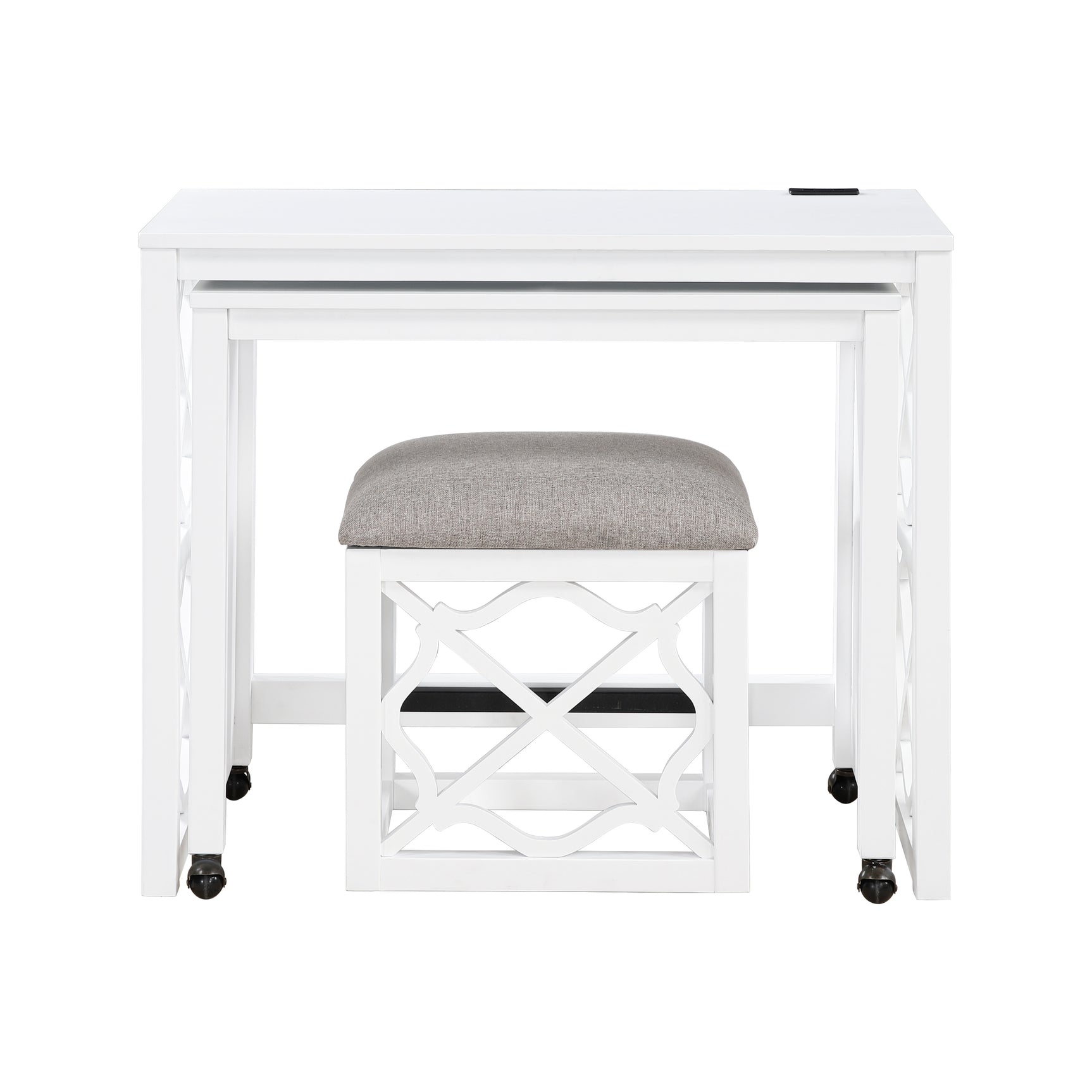 Salina White 3-Piece Pack Desks w/ Stool Set - Ornate Home