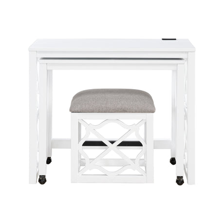 Salina White 3-Piece Pack Desks w/ Stool Set - Ornate Home
