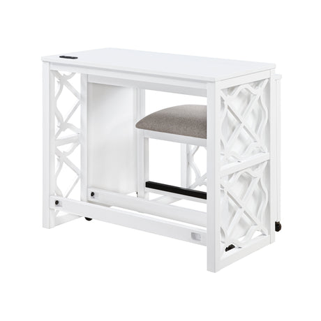 Salina White 3-Piece Pack Desks w/ Stool Set - Ornate Home